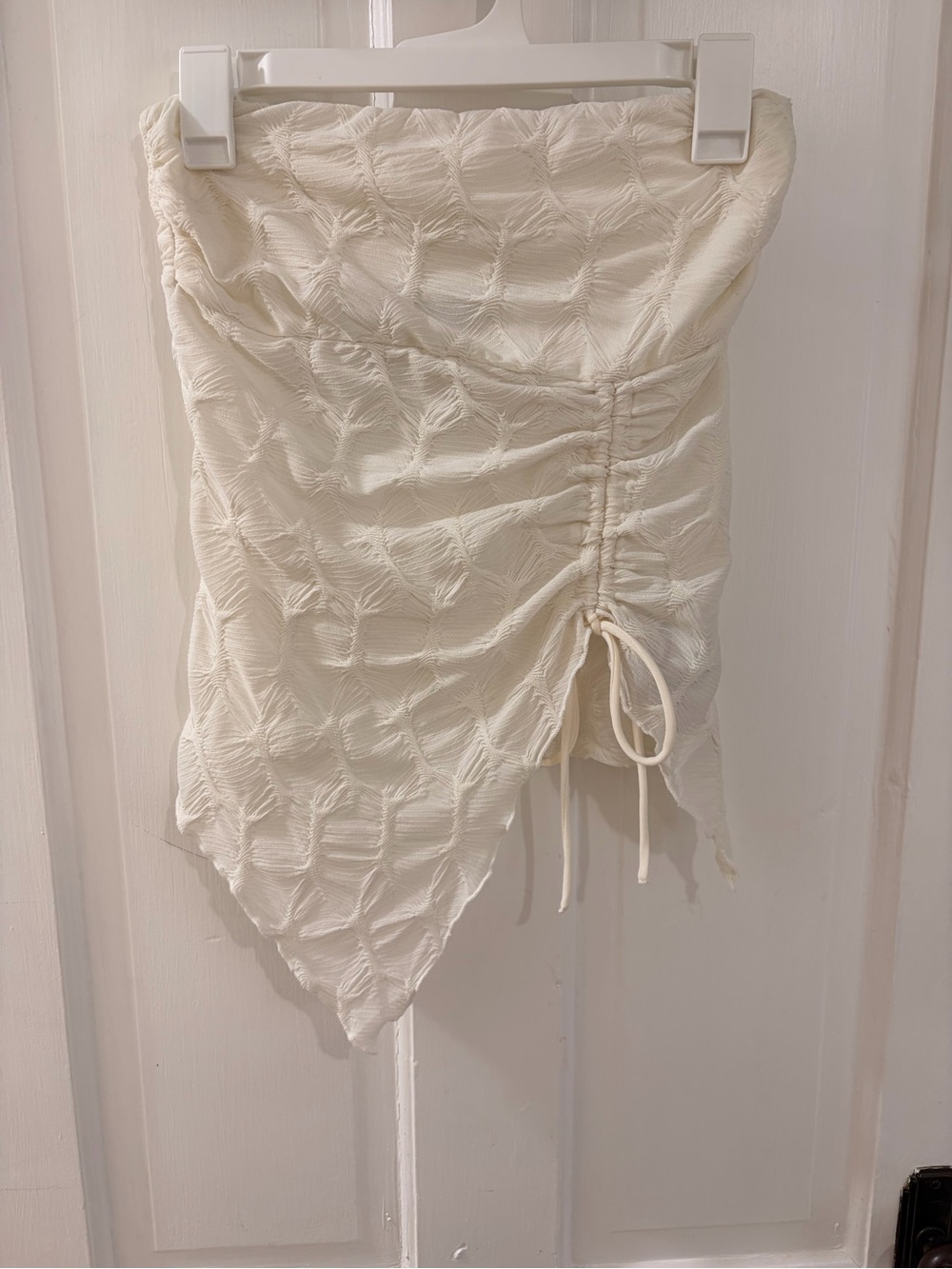 Cream Ruched Asymmetric Top